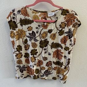 Nicole Miller Cream and Brown Floral Blouse